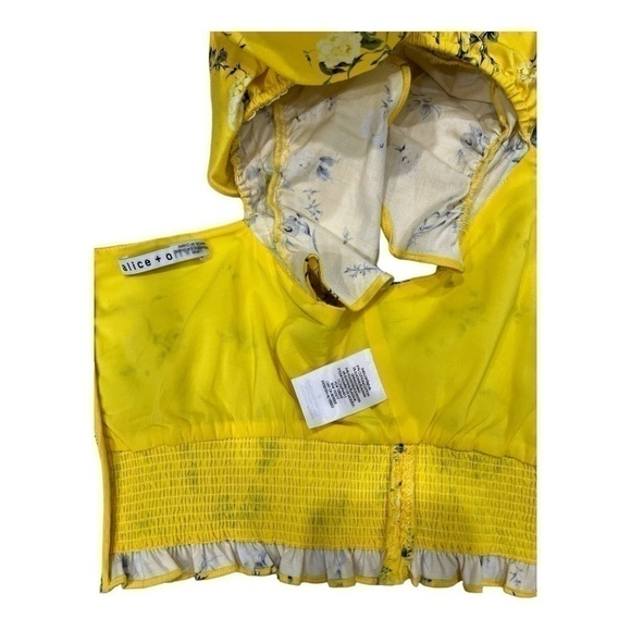 Alice + Olivia Yellow Floral Cropped Ruffle sleeve Top Sz M $350 - Picture 12 of 14